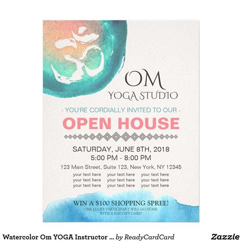 Watercolor Om Yoga Instructor Studio Open House Flyer In