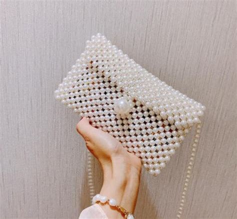 Brand Hand Woven Pearl Bags Lady Beaded Shoulder Bag Women Etsy