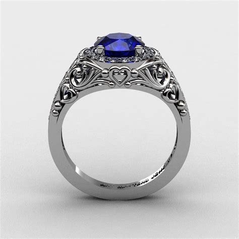 Italian 950 Platinum 10 Ct Blue Sapphire Diamond Engagement Ring
