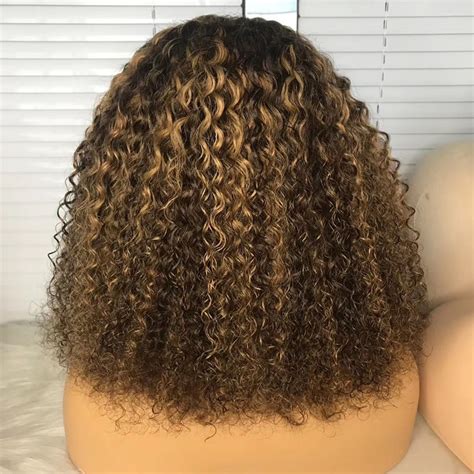 Curly Human Hair Wig Honey Blonde Ombre Brazilian Brown Color Deep
