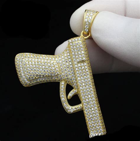 2021 Hip Hop Bling Jewelry Gun Pendant With Franco Chain Micro Pave