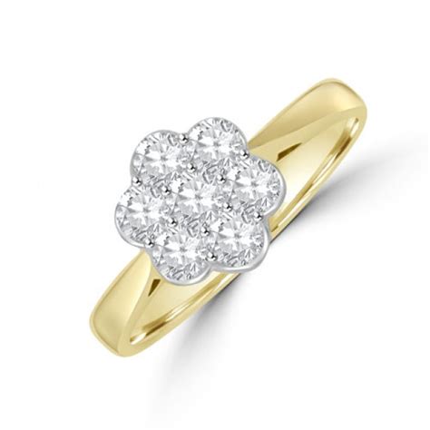 18ct Gold 7 Stone 50ct Diamond Daisy Cluster Ring