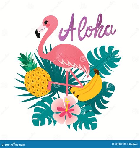 aloha flamingo print design ilustración del vector ilustración de cursivo texto 137867347