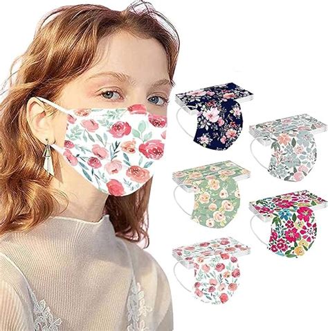 Adults Flower Printed Disposable Facemasks For Glasses Wearers 3 Ply