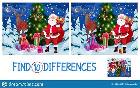 Find Ten Differences Christmas Game For Kids Stock Vector