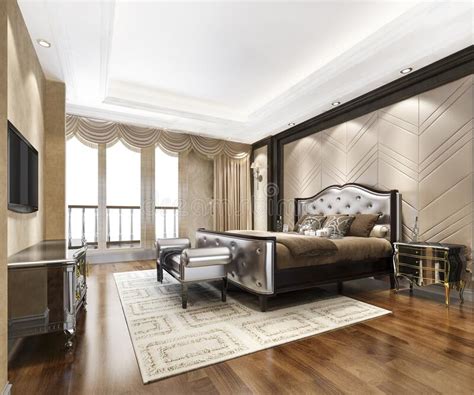 3d Rendering Luxury Classic Modern Bedroom Suite In Hotel Stock