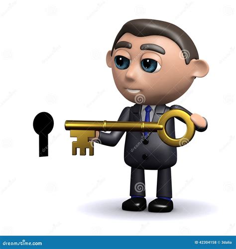 3d Salesman Unlocks the Door Stock Illustration - Illustration of