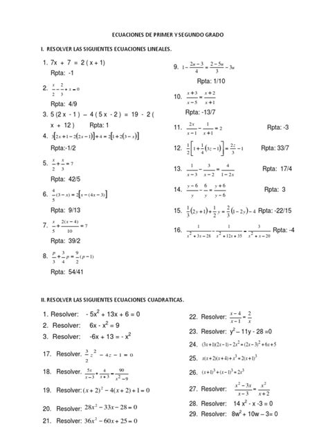 Ecuaciones De Primer Y Segundo Grado Matemáticas