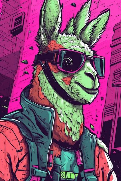 Premium Ai Image A Poster For A Llama With A Neon Pink Background