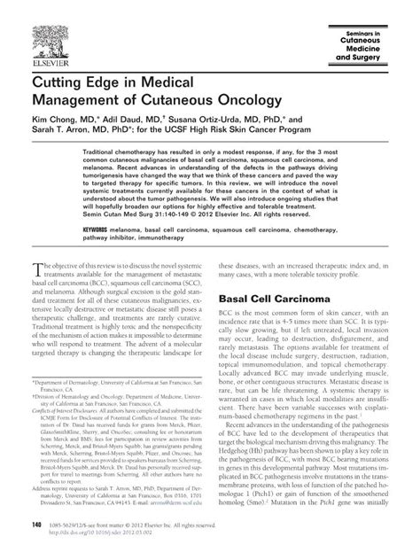 Cutting Edge In Medical Management Of Cutaneous Oncology Kim Chong Md