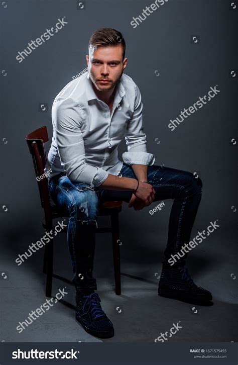 Portrait Handsome Stylish Man Posing Trendy Stock Photo 1671575455