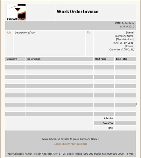 Work Order Invoice Template Graphics And Templates