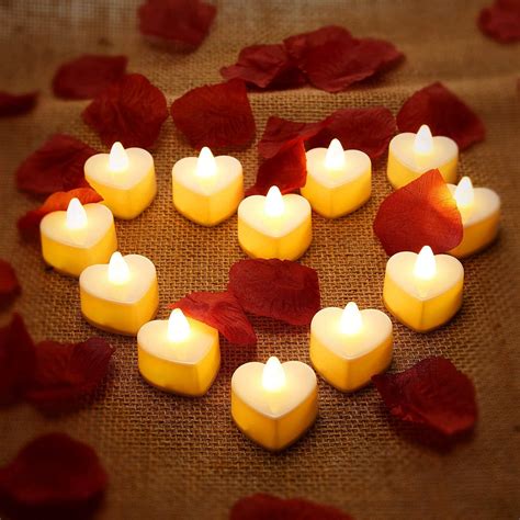 12 Pieces Heart Shape Led Tealight Candles Romantic Love Led Candles With 200 Pieces