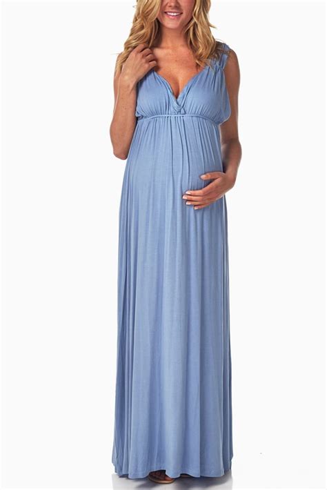 Light Blue Lace Back Maternity Nursing Maxi Dress Maternity Fashion