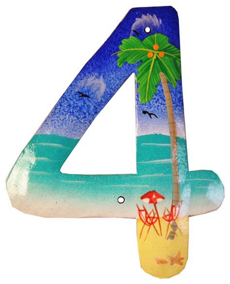 Tropical Beach House Numbers Haitian Metal Art Number 4 Tropical