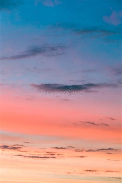 Beautiful Sky At Sunrise With Blue Pink And Orange Colors Stock Photo