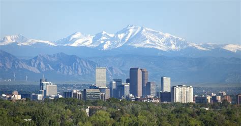 Denver Colorado Skyscrapers Snowy Longs Peak Rocky Mountains Summer Twine
