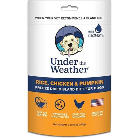 A bland diet like this under the weather food can help most dogs with an upset stomach. Under the Weather Freeze Dried Bland Diet for Dogs, 6 oz