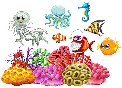 Sea Animals And Coral Reef Underwater 367962 Vector Art At Vecteezy