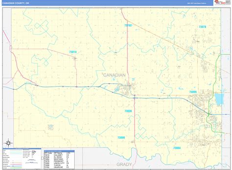 Canadian County Ok Zip Code Wall Map Basic Style By