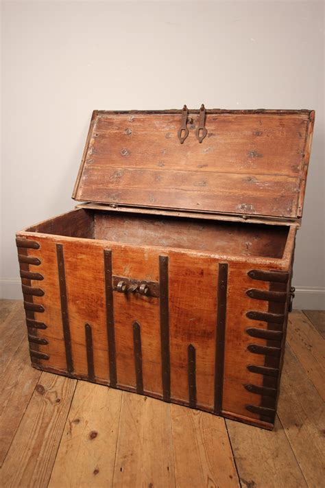 19th Century Solid Teak And Iron Banded Trunk 667925 Sellingantiques