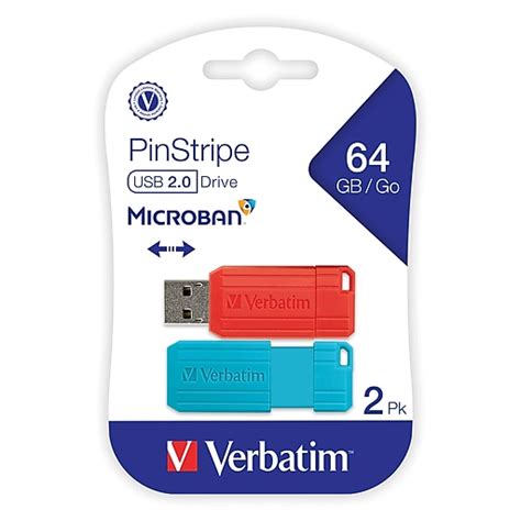 Verbatim Pinstripe 64gb Usb 20 Type A Flash Drive Caribbean Blue Red