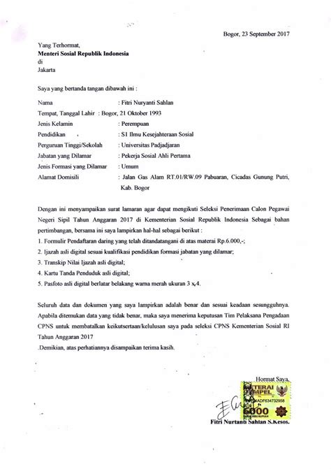 Contoh Surat Lamaran Cpns Kabupaten Bogor Berbagai Contoh