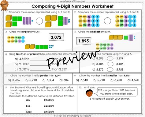 Comparing 4 Digit Numbers Year 4 Teaching Resources