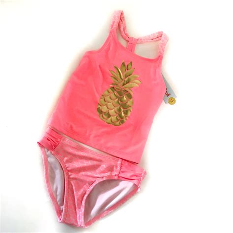 Girls Nwt Cat And Jack Hot Pink Pineapple Tankini Swimsuit Bathing Swimwear