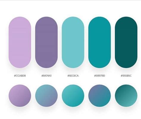 A Beautiful Purple To Teal Color Palette Including Gradients And Hex