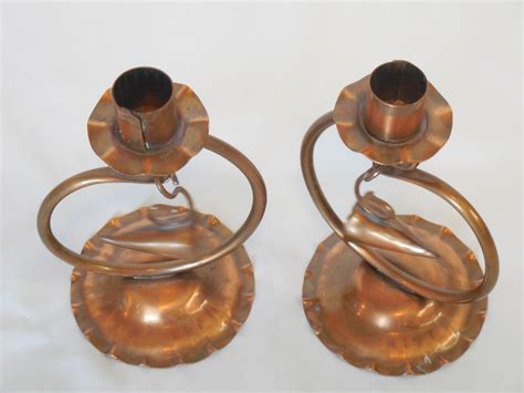 Gregorian Copper Candle Holders With Snuffer Pair Etsy