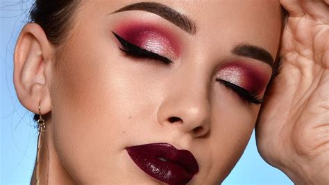 Burgundy Fall Makeup Tutorial Sparkly Smokey Eye And Dark Lips Youtube