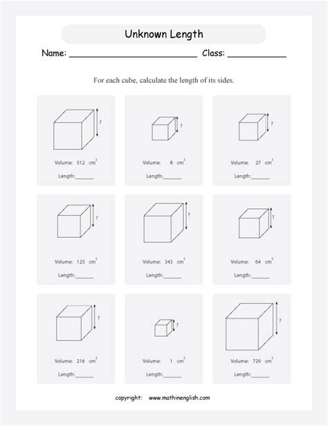 For Each Cube Calculate The Length Of Its Sides Great Grade 6 Geometry