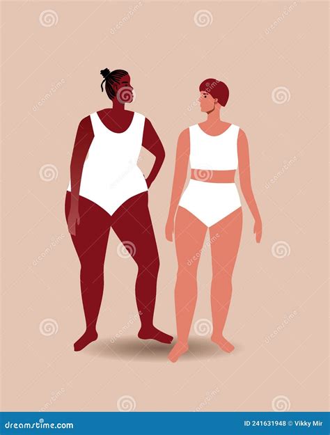 Different Women Skin Color Figure Ethnic Group Flat Vector Stock
