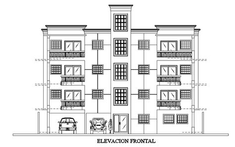 An Elevation View Of 17x10m Apartment Building Is Given In This Autocad