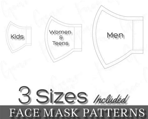 3 Sizes Face Mask Patterns Printable Pdf Instant Download