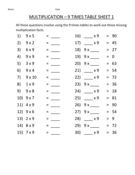 Multiplication 6 7 8 9 Worksheets