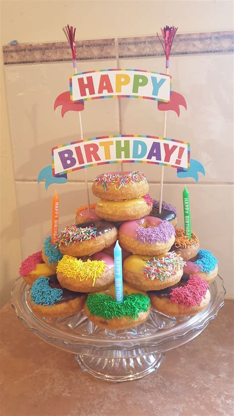 Donut Tower Birthday Cake Pasteles De Donas Postres Individuales