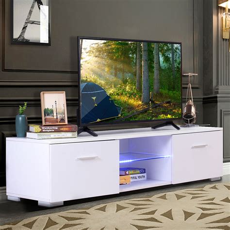 57 Tv Stand For Tvs Up To 65 Inch Wled Lights Modern Entertainment