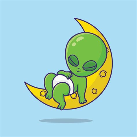 Free Vector Cartoon Baby Alien Sleeping On The Moon Art Design 38498746