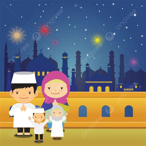 Cartoon Eid Mubarak Design Vector Background Arabic Eid Greeting