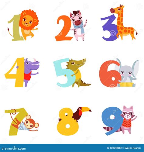 Números Coloridos A Partir De La 1 A 9 Y Animales León De La Historieta