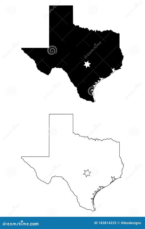 Texas Tx State Map Usa With Capital City Star At Austin Black
