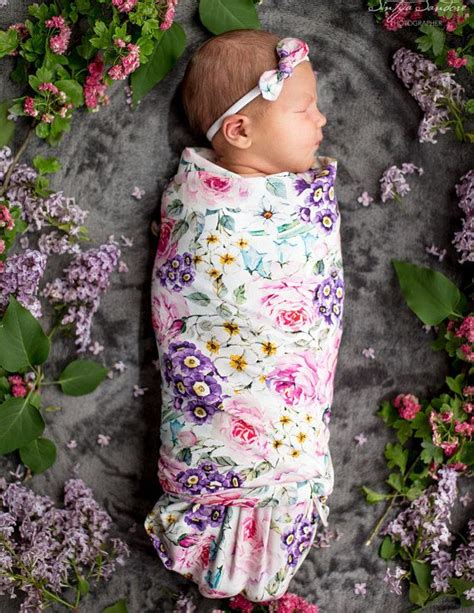 Floral Swaddle Blanket 35x40 With Bow Or Headband Etsy Newborn