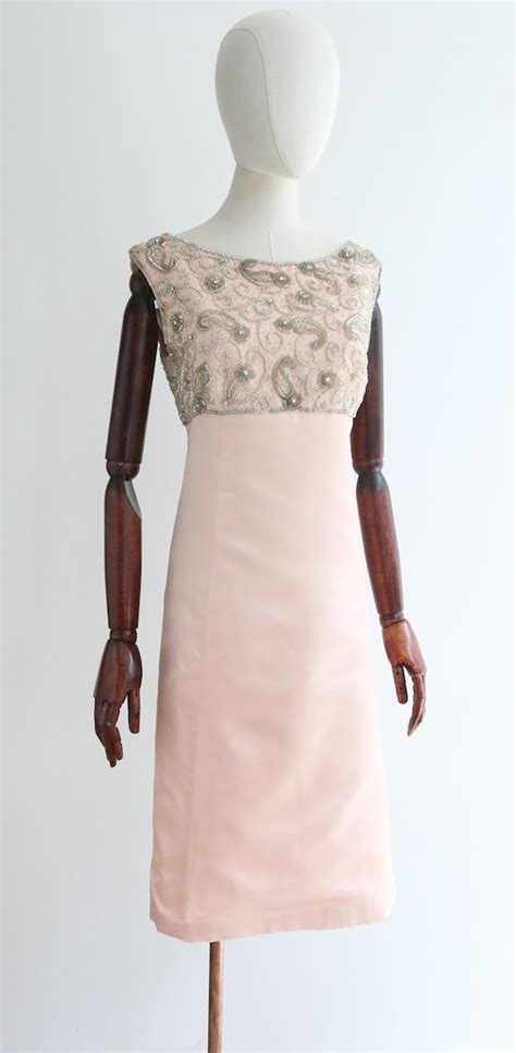 Vintage 1960s Pink Silk Malcolm Starr Beaded Dress U Gem