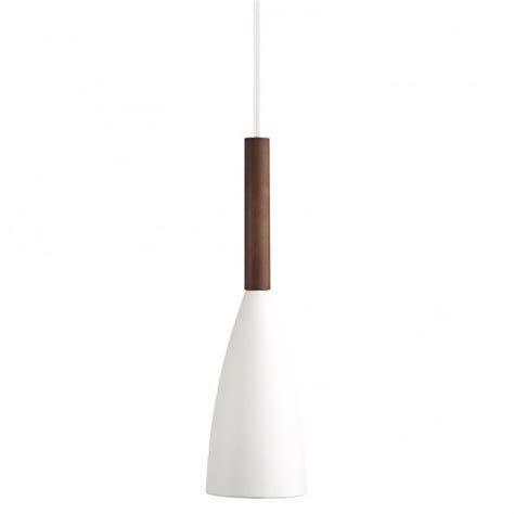 Contemporary Ceiling Pendant In White With Wooden Accent