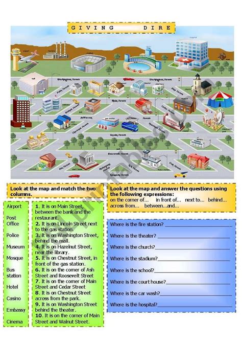 Town Map Giving Directions Esl Worksheet By Lizceron Give