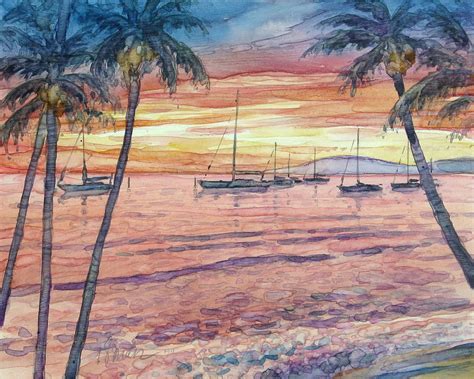 Hawaiian Beach Sunset Painting By Delton Gerdes Fine Art America