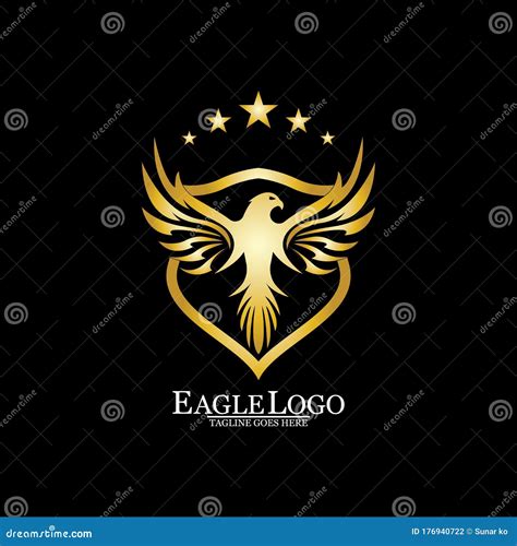 Golden Eagle With Shield Logo Design Stock Vector Illustration Of