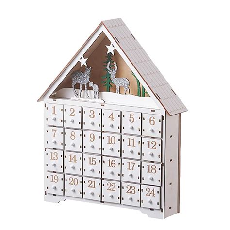 Wooden Christmas Advent Calendar House White Christmas Advent